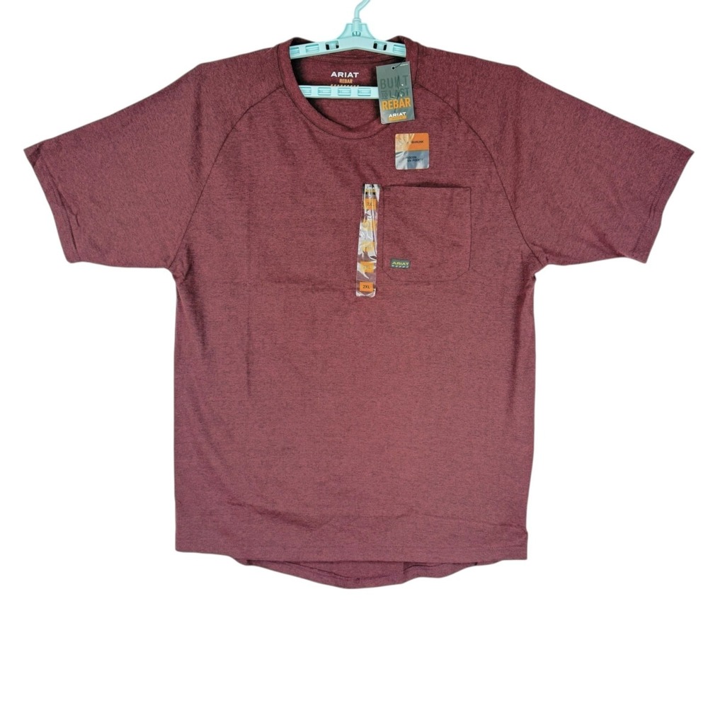 Ariat Rebar Men's Short Sleeve Crew Neck Burgundy Heather T-Shirt Size 2XL NWT